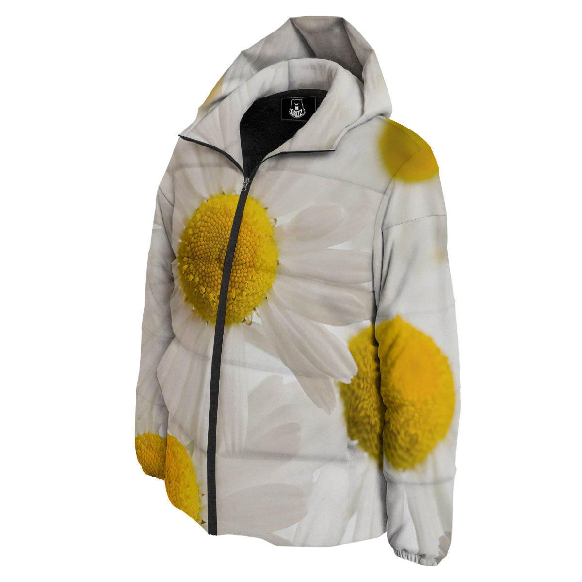 Flower White Daisy Print Down Jacket-grizzshop