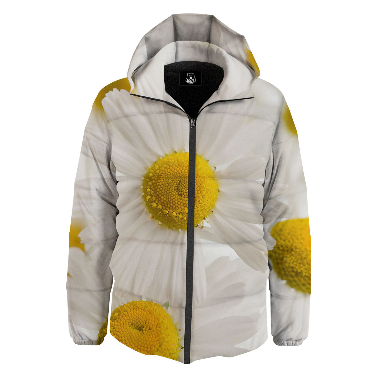 Flower White Daisy Print Down Jacket-grizzshop