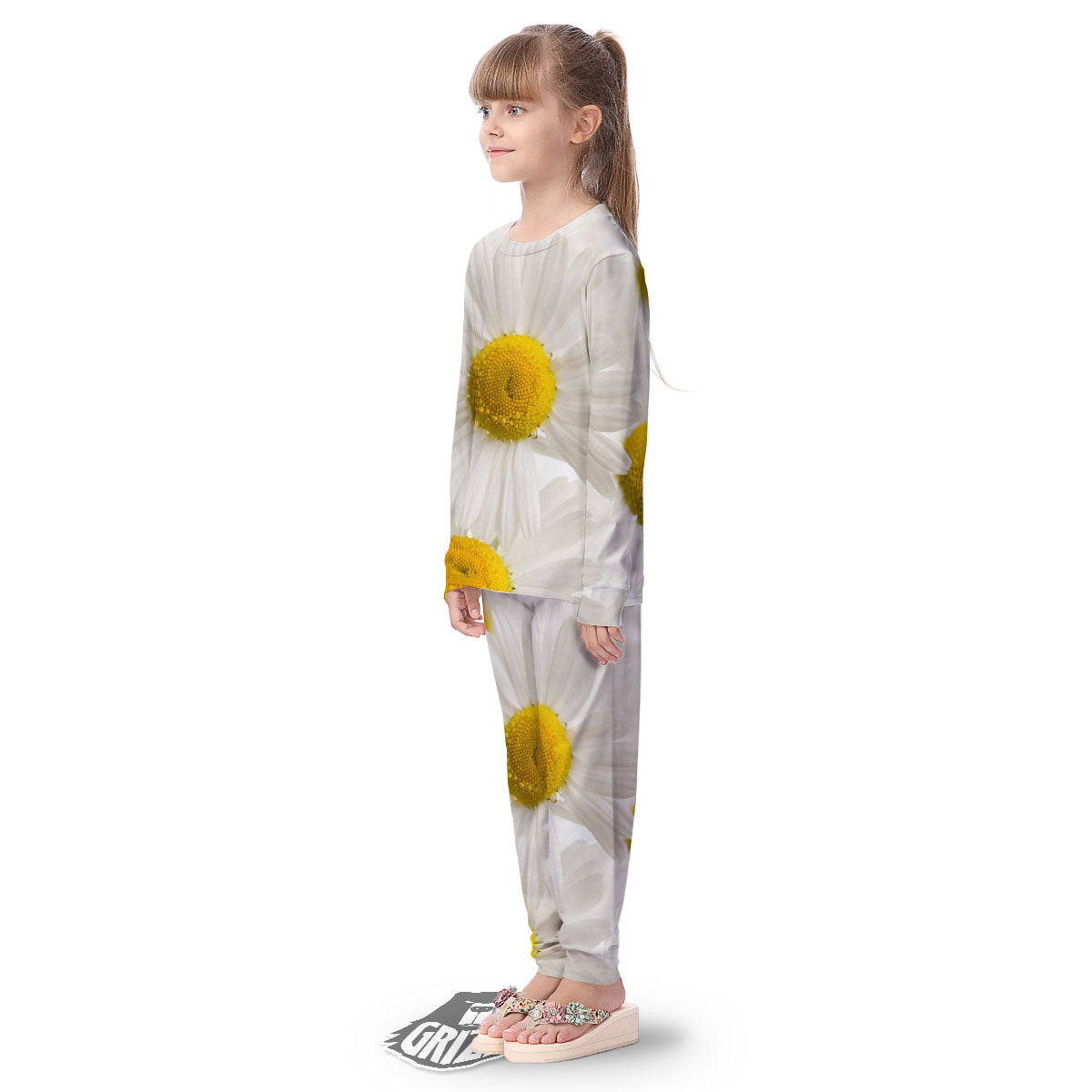 Flower White Daisy Print Kid's Pajamas-grizzshop