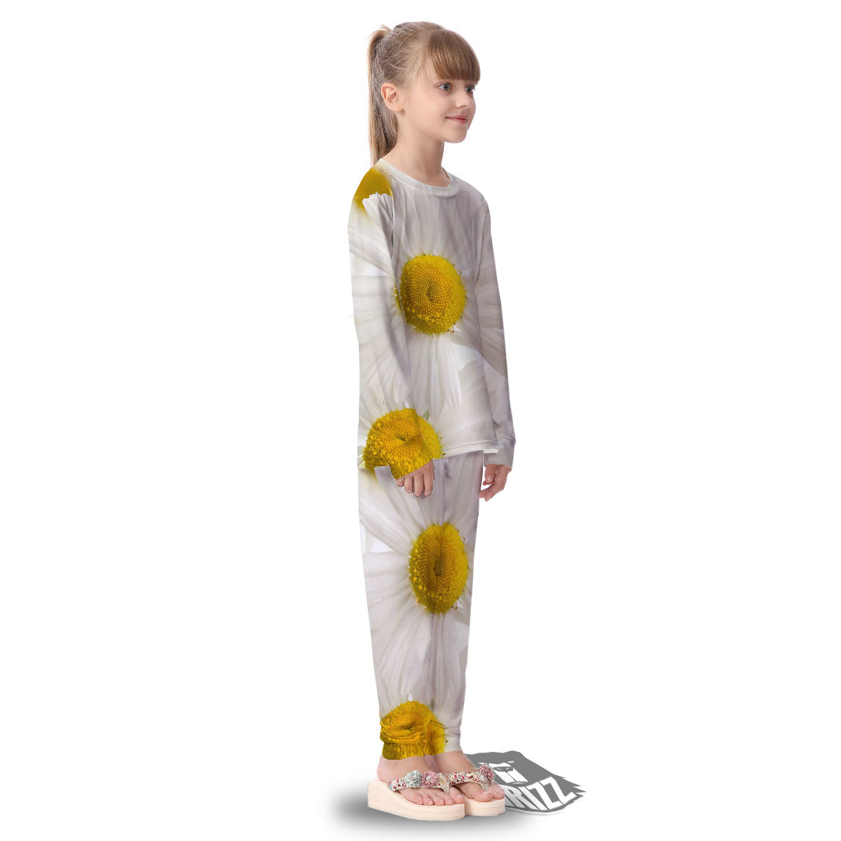 Flower White Daisy Print Kid's Pajamas-grizzshop