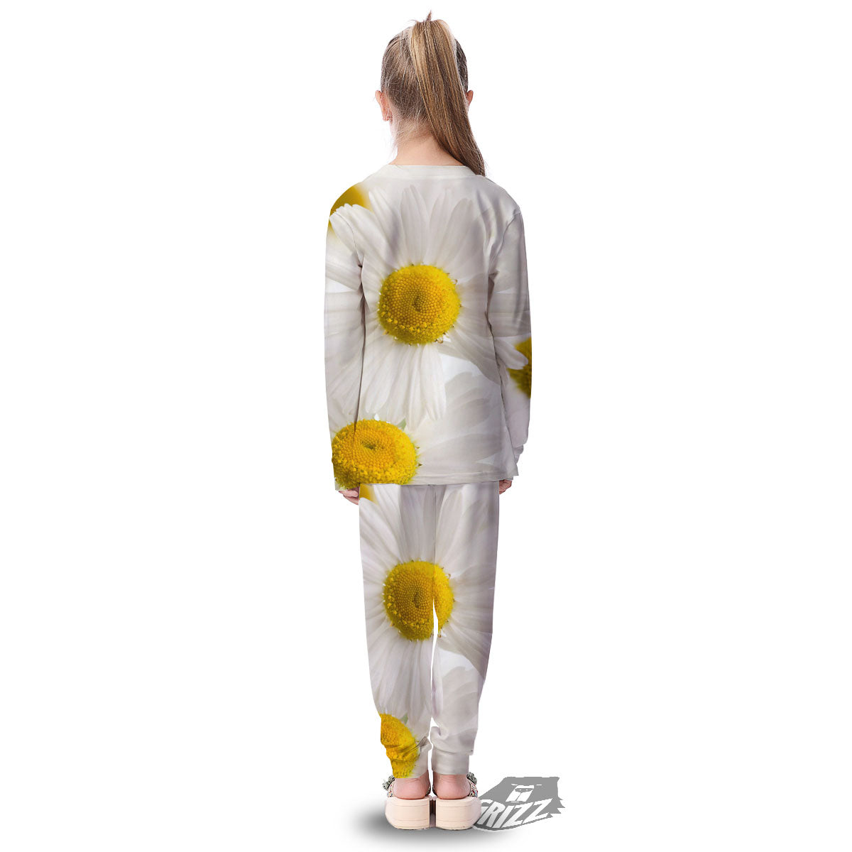 Flower White Daisy Print Kid's Pajamas-grizzshop