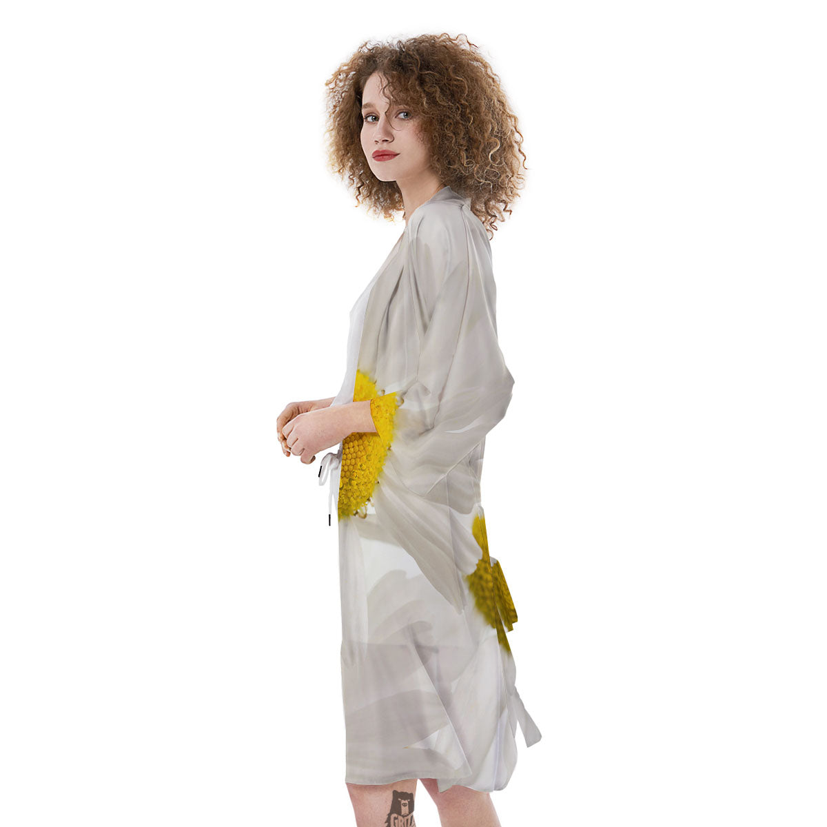 Flower White Daisy Print Kimono-grizzshop