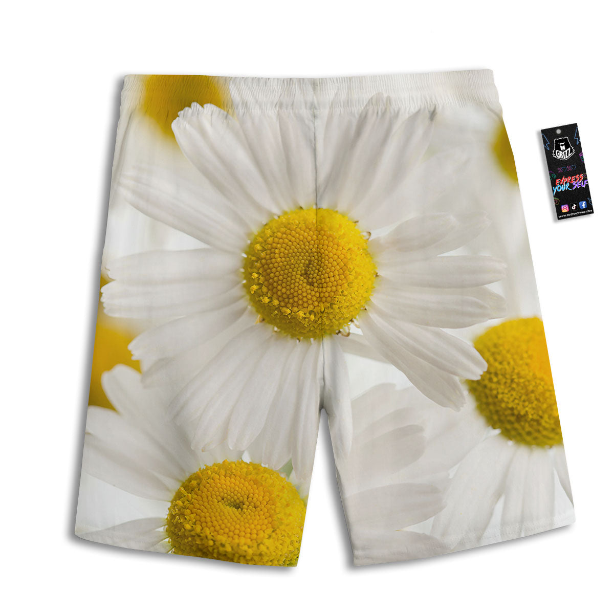 Flower White Daisy Print Men's Athletic Shorts