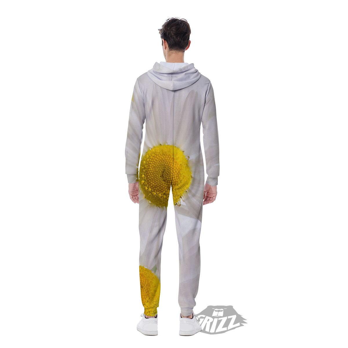 Flower White Daisy Print Men's Jumpsuit-grizzshop