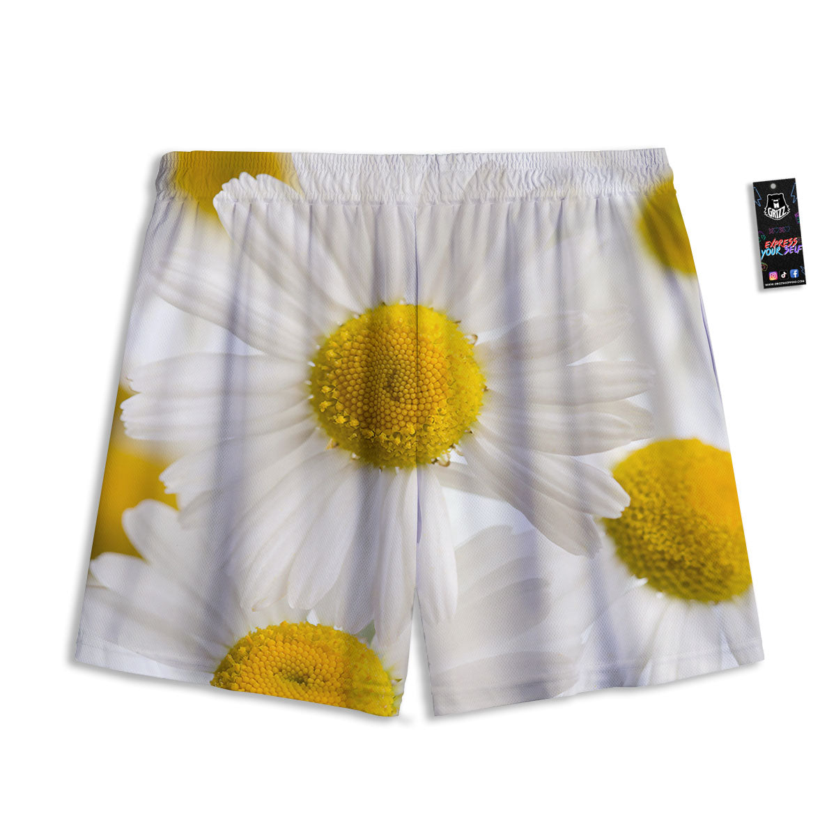 Flower White Daisy Print Mesh Shorts