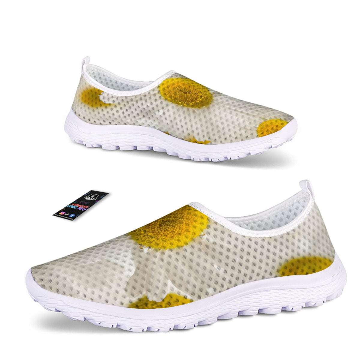 Flower White Daisy Print Nurse Shoes-grizzshop