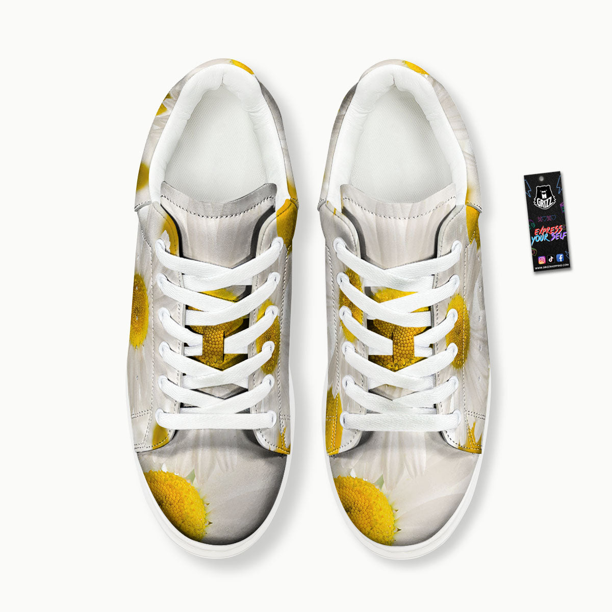 Flower White Daisy Print Platform Shoes-grizzshop