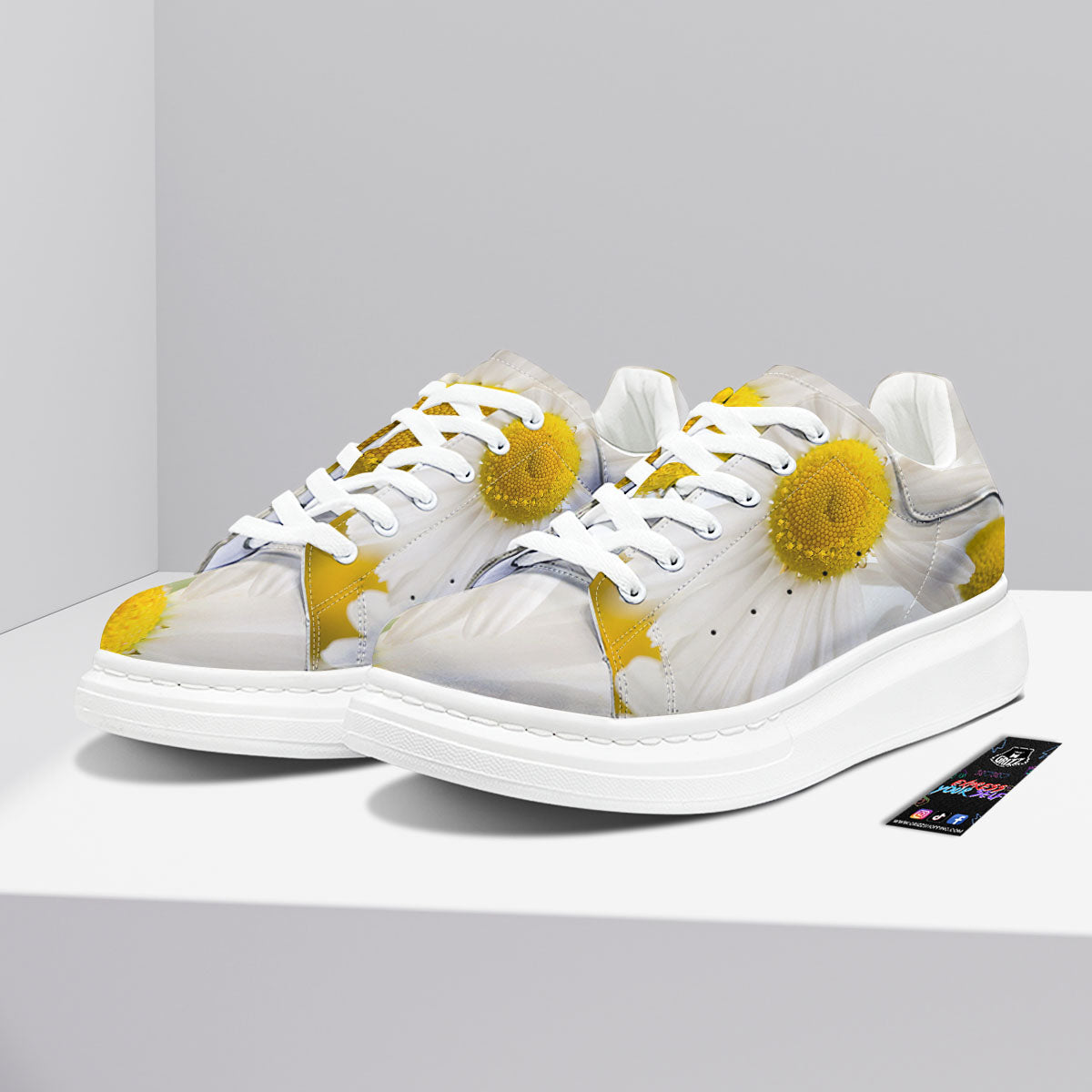 Flower White Daisy Print Platform Shoes-grizzshop