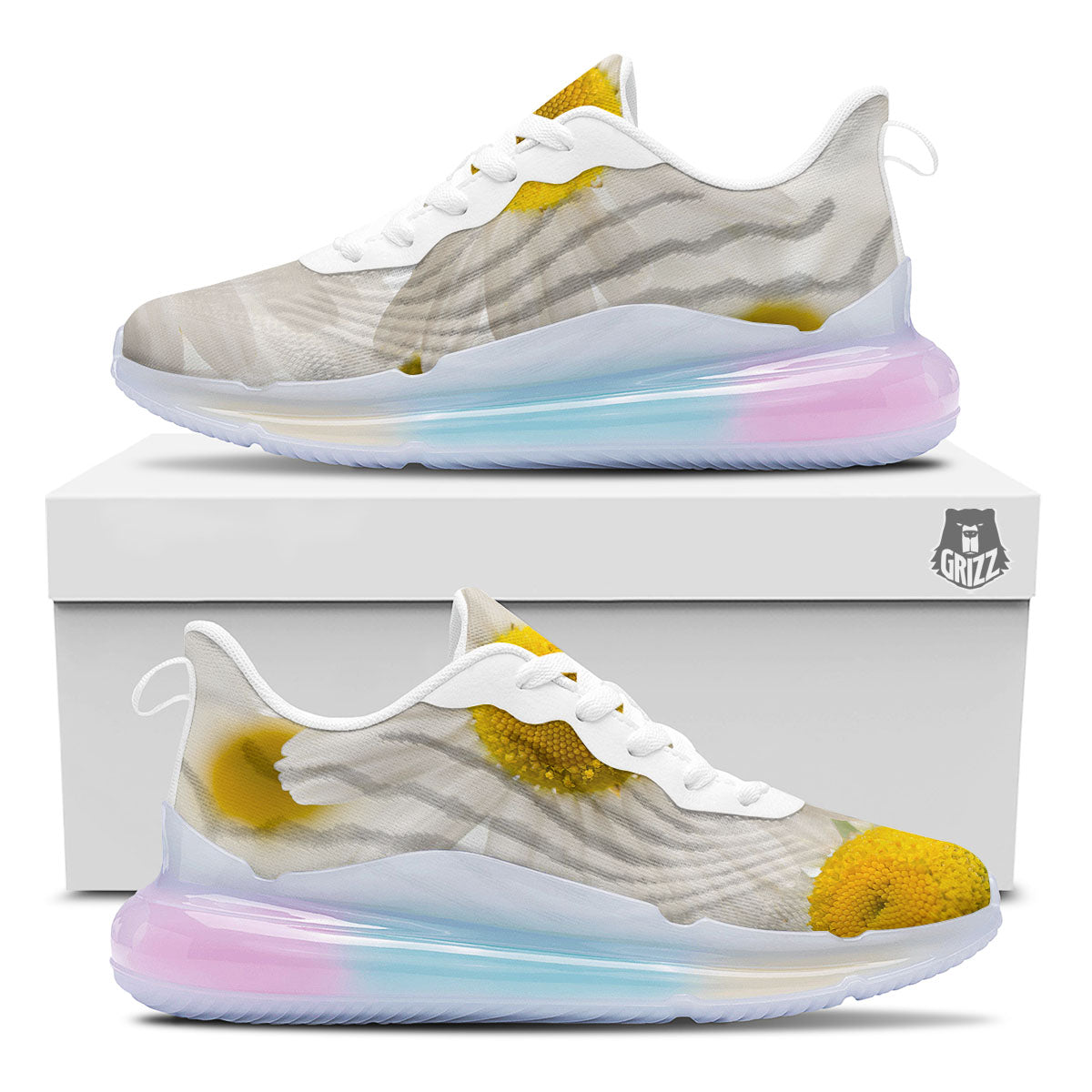 Flower White Daisy Print Running Sneakers-grizzshop