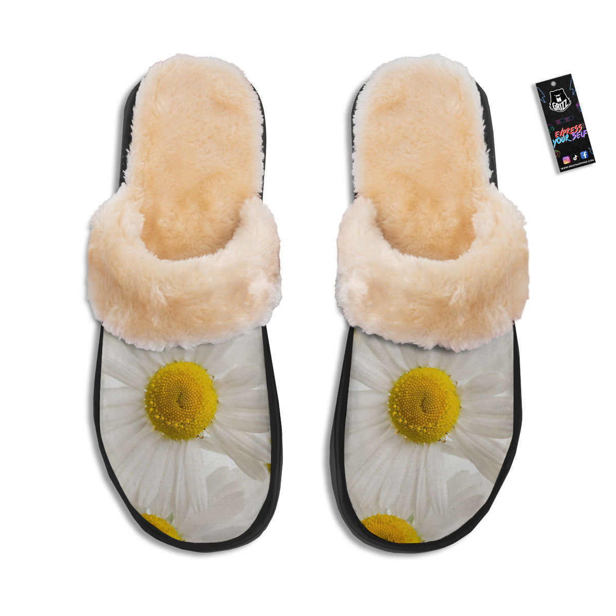 Flower White Daisy Print Slippers-grizzshop