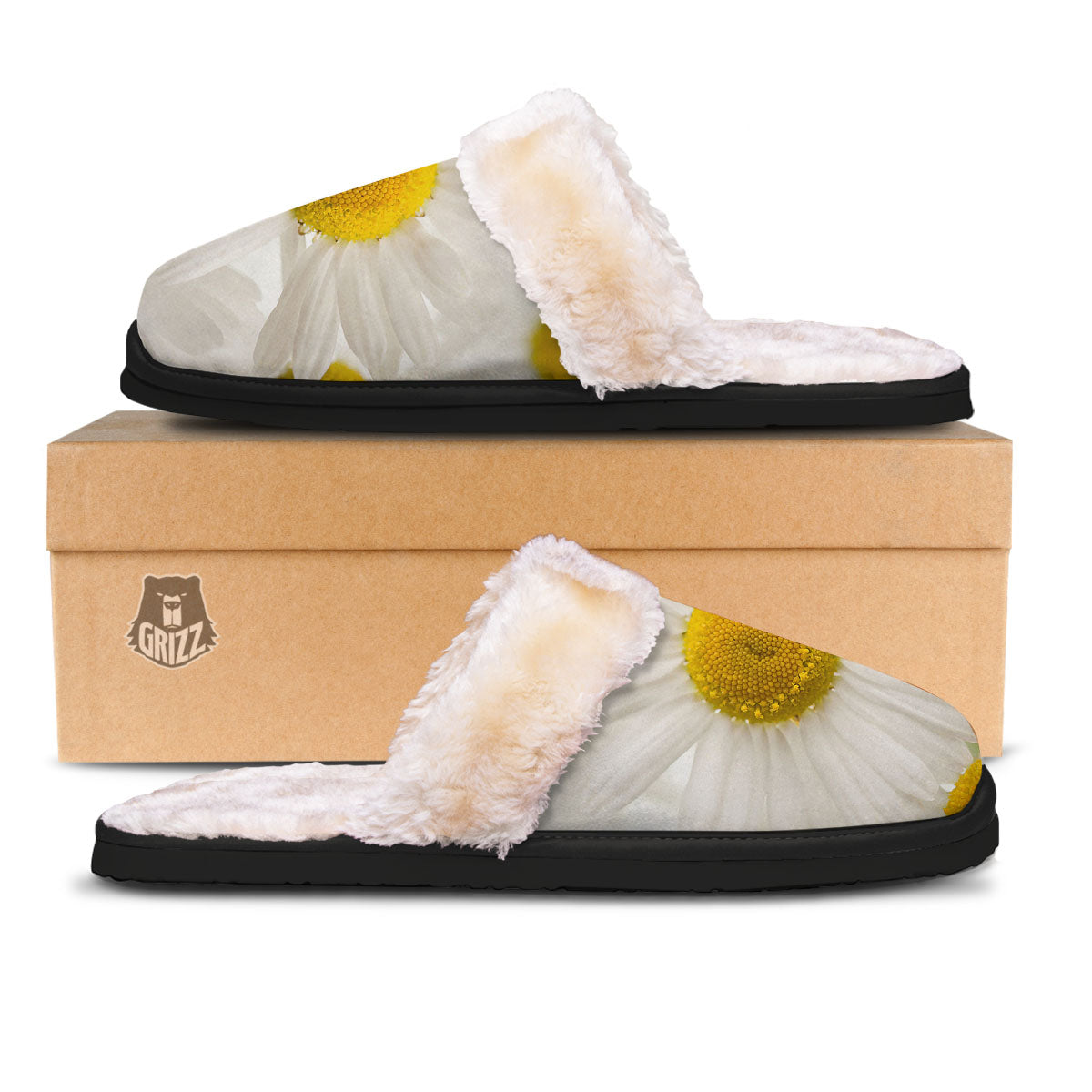 Flower White Daisy Print Slippers-grizzshop