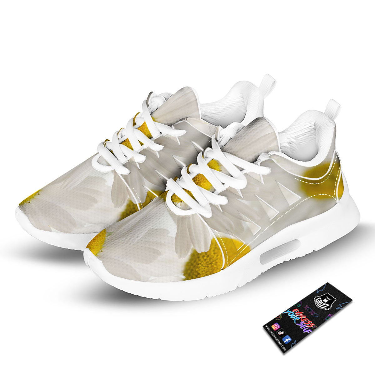 Flower White Daisy Print Tennis Shoes-grizzshop