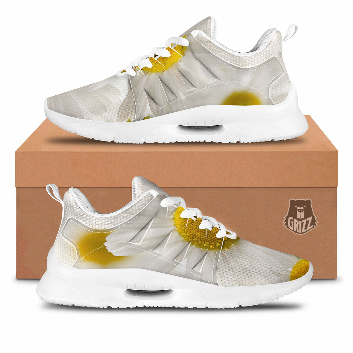 Flower White Daisy Print Tennis Shoes-grizzshop