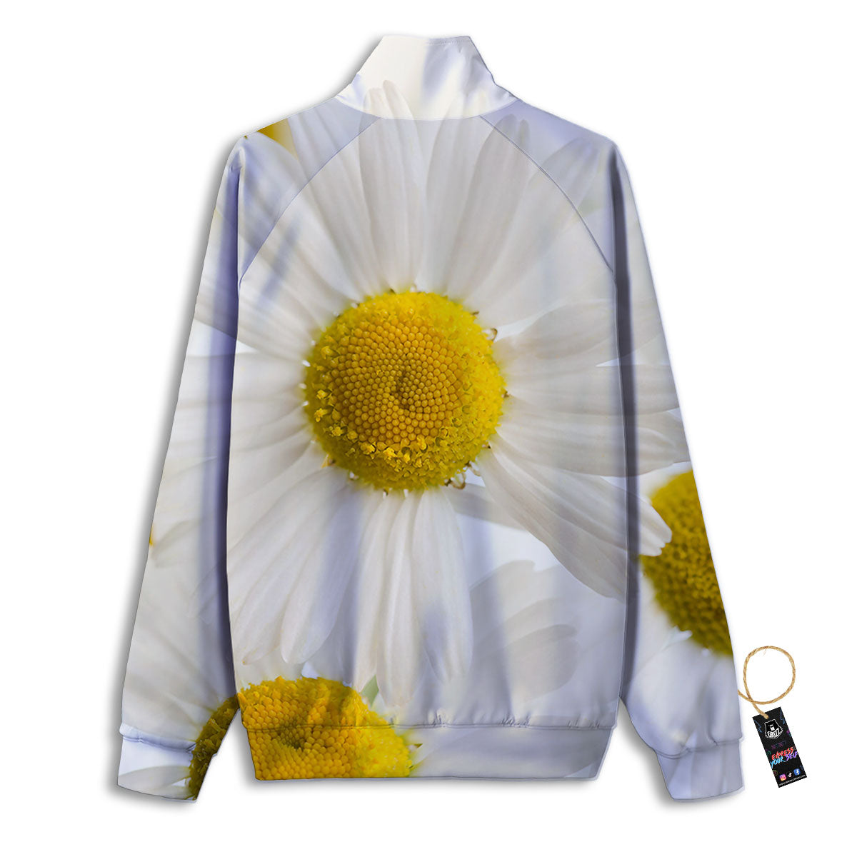 Flower White Daisy Print Track Jacket-grizzshop