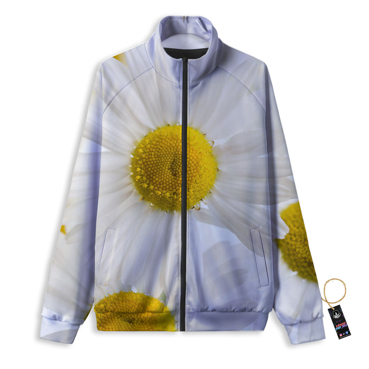 Flower White Daisy Print Track Jacket-grizzshop