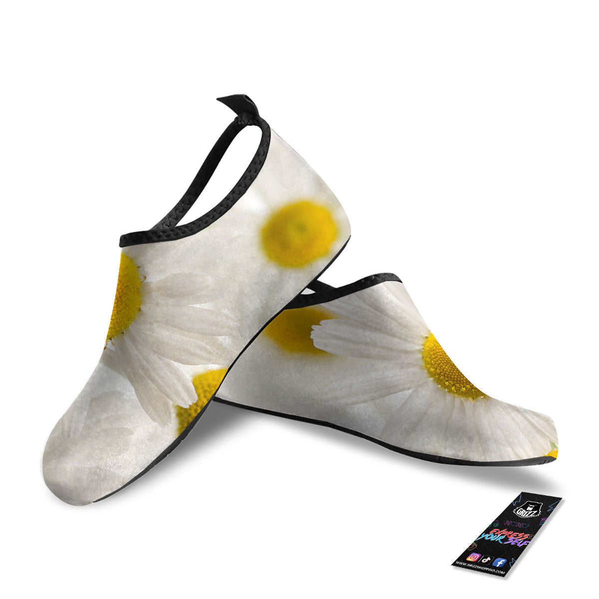 Flower White Daisy Print Water Shoes-grizzshop