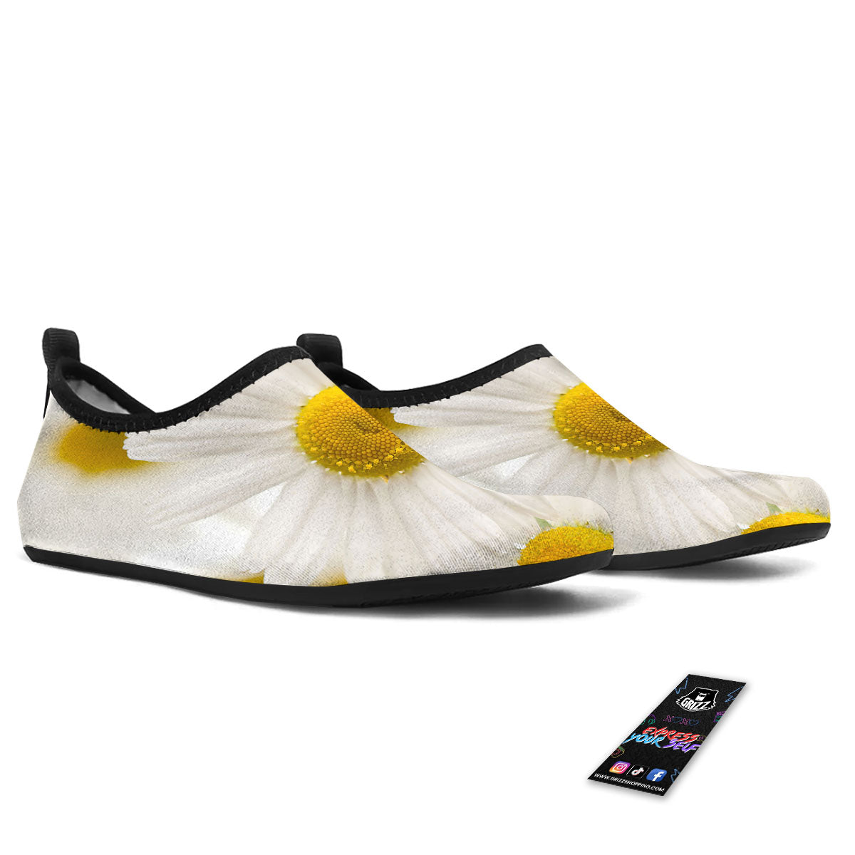 Flower White Daisy Print Water Shoes-grizzshop