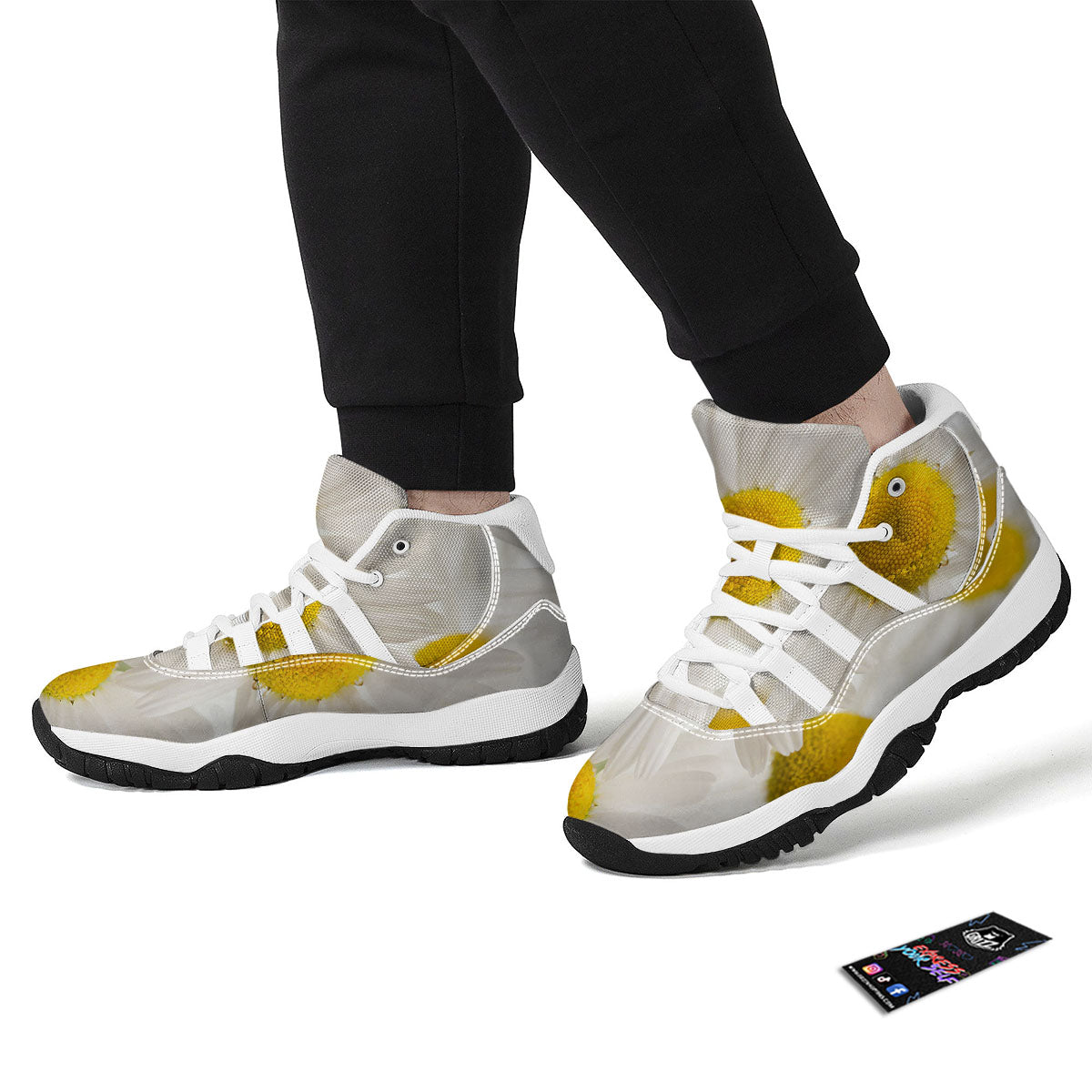 Flower White Daisy Print White Bball Shoes-grizzshop
