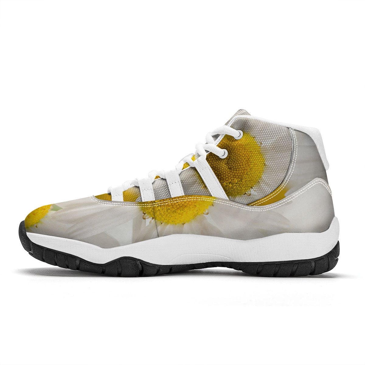 Flower White Daisy Print White Bball Shoes-grizzshop