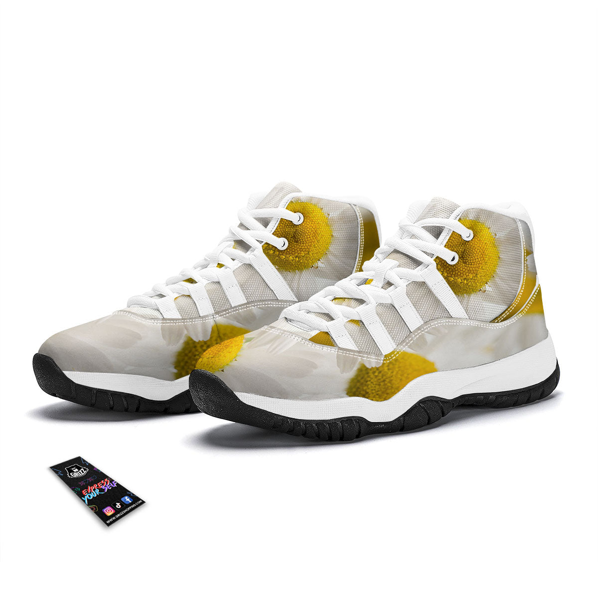 Flower White Daisy Print White Bball Shoes-grizzshop