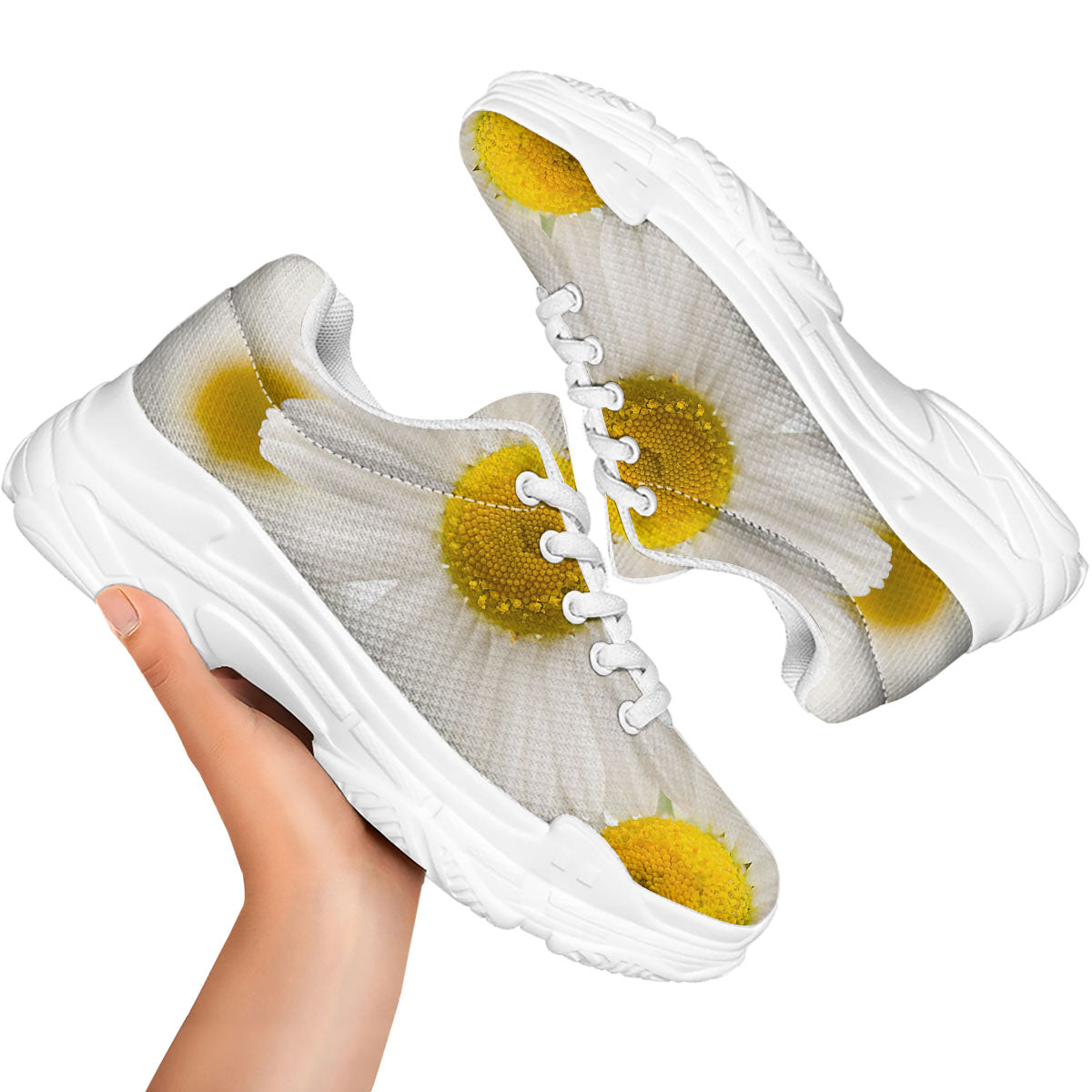 Flower White Daisy Print White Chunky Shoes-grizzshop