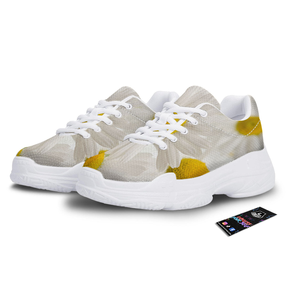 Flower White Daisy Print White Chunky Shoes-grizzshop