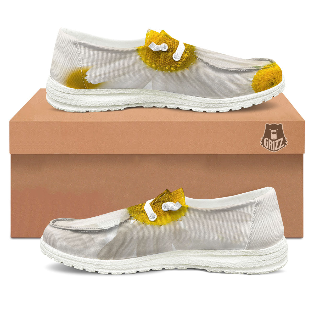 Flower White Daisy Print White Loafers-grizzshop