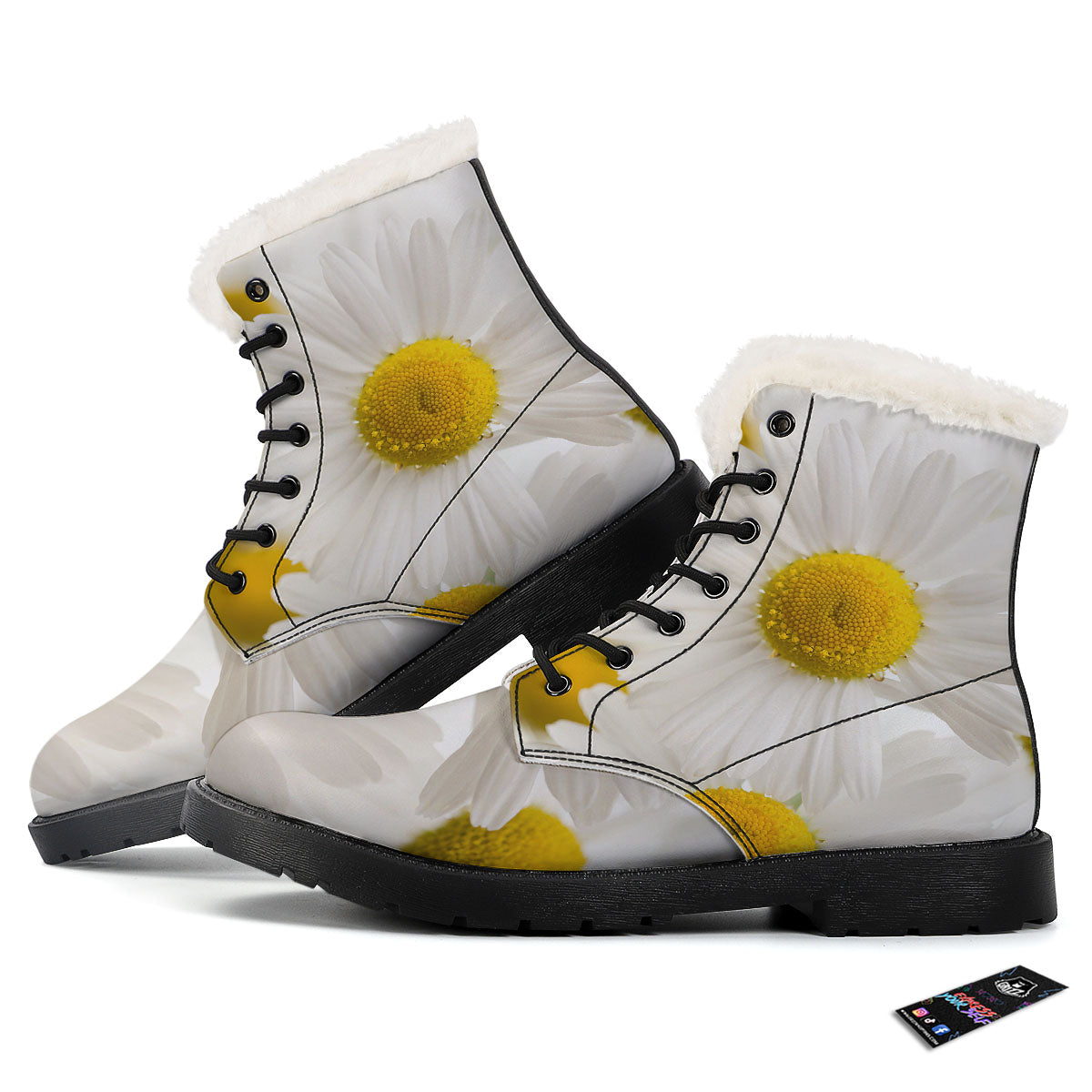 Flower White Daisy Print Winter Boots-grizzshop