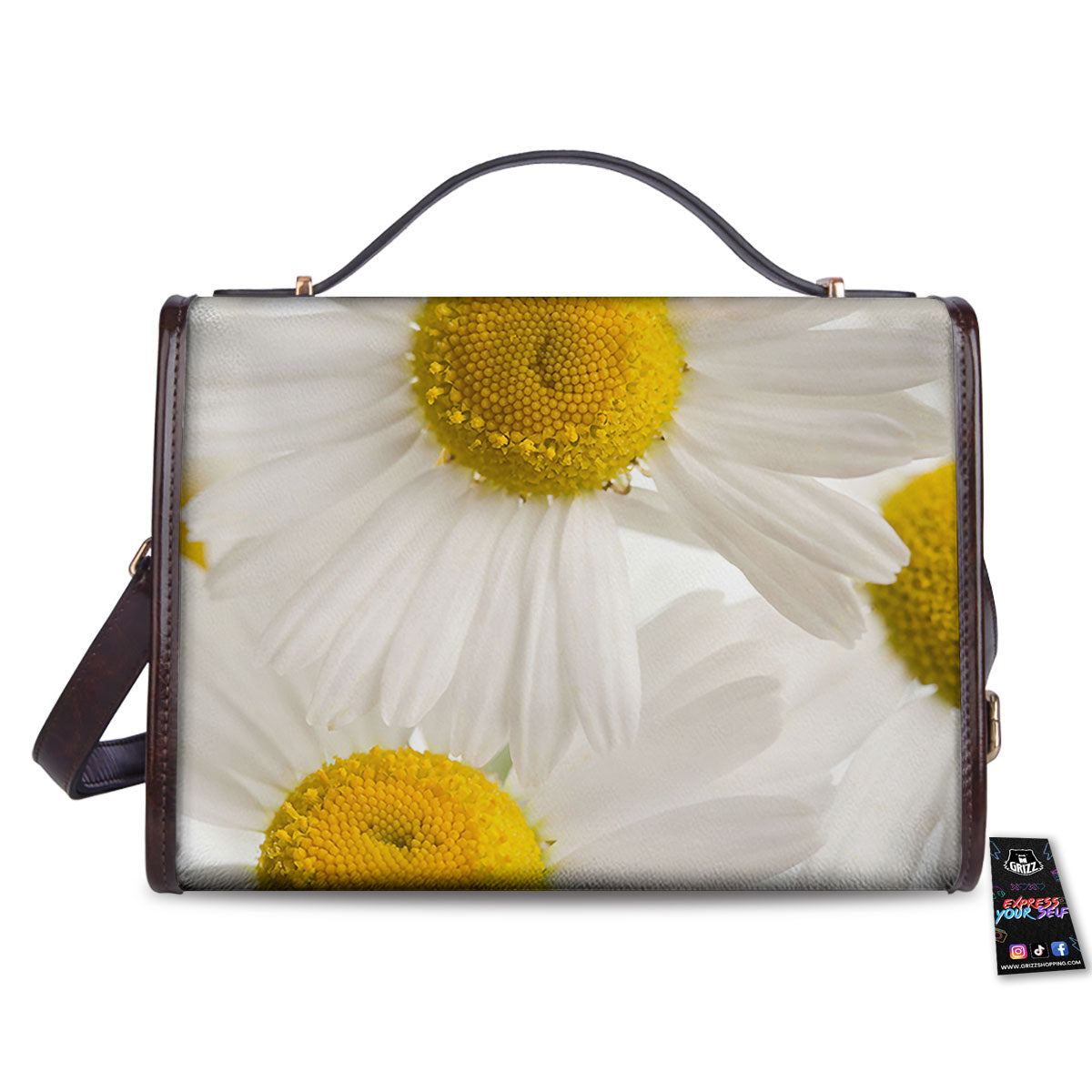 Flower White Daisy Print Women's Satchel Bag-grizzshop