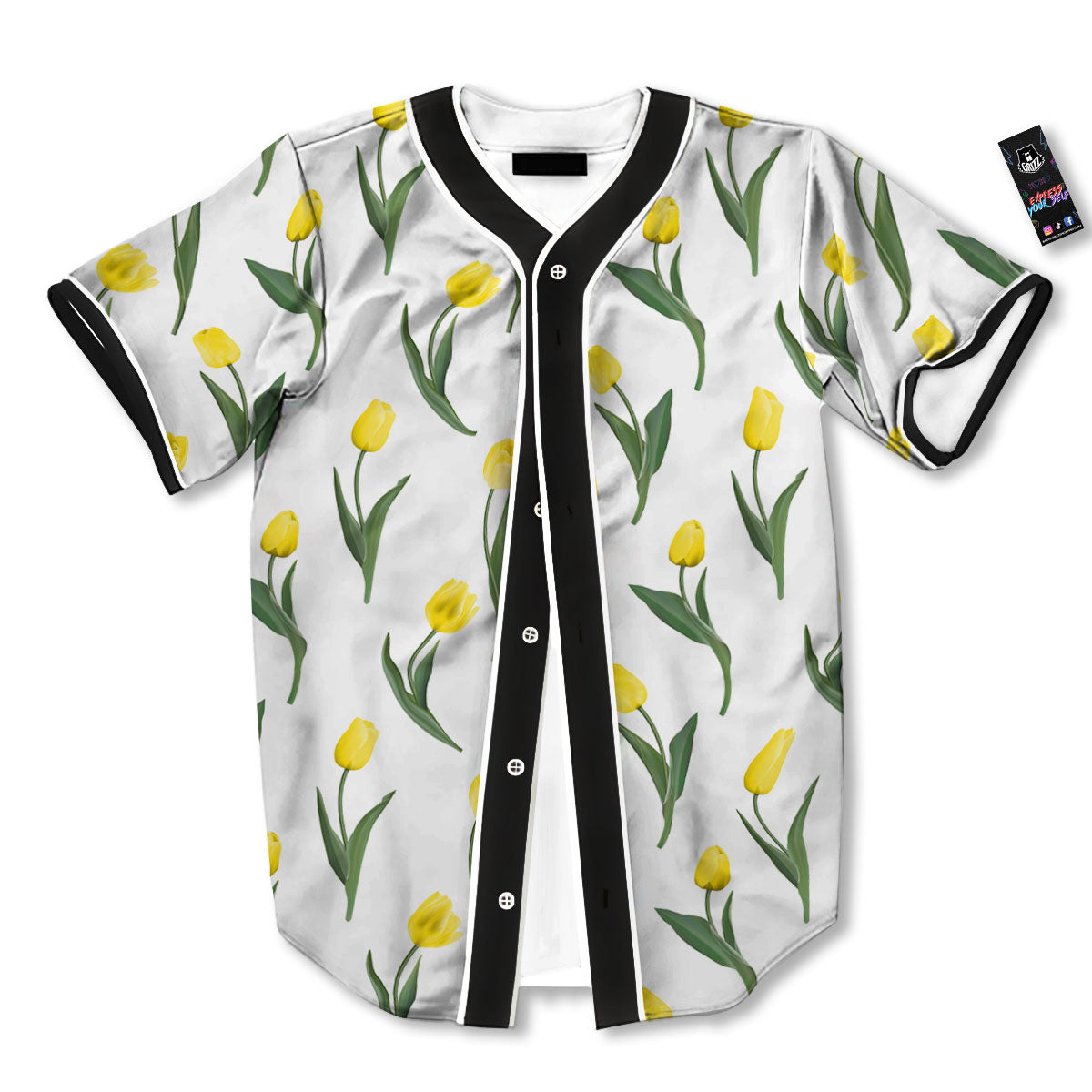 Flower Yellow Tulip White Print Pattern Baseball Jersey-grizzshop