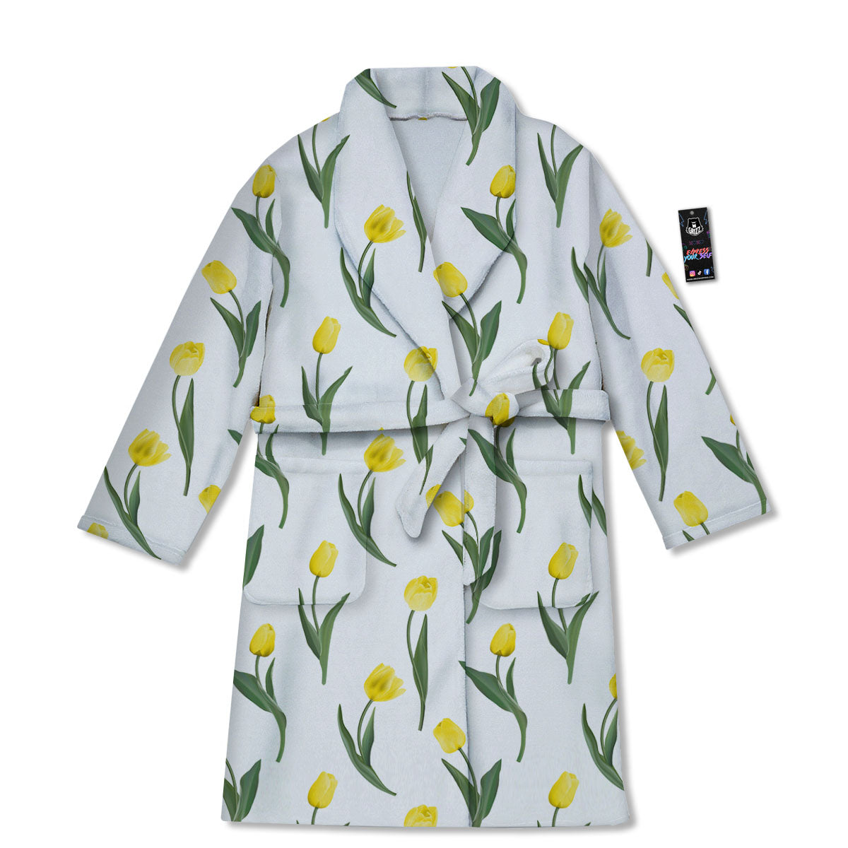 Flower Yellow Tulip White Print Pattern Bathrobe-grizzshop
