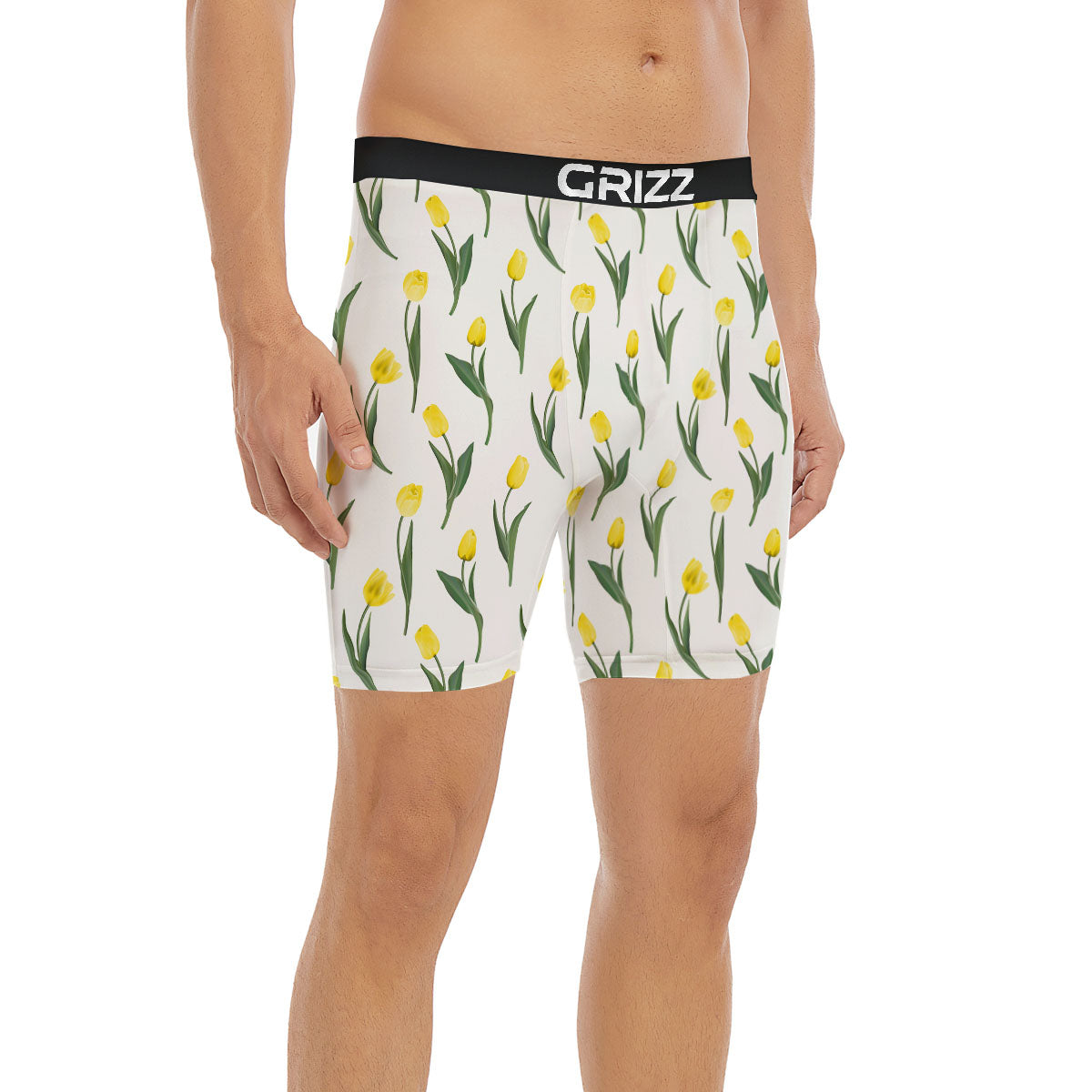 Flower Yellow Tulip White Print Pattern Boxer Briefs-grizzshop