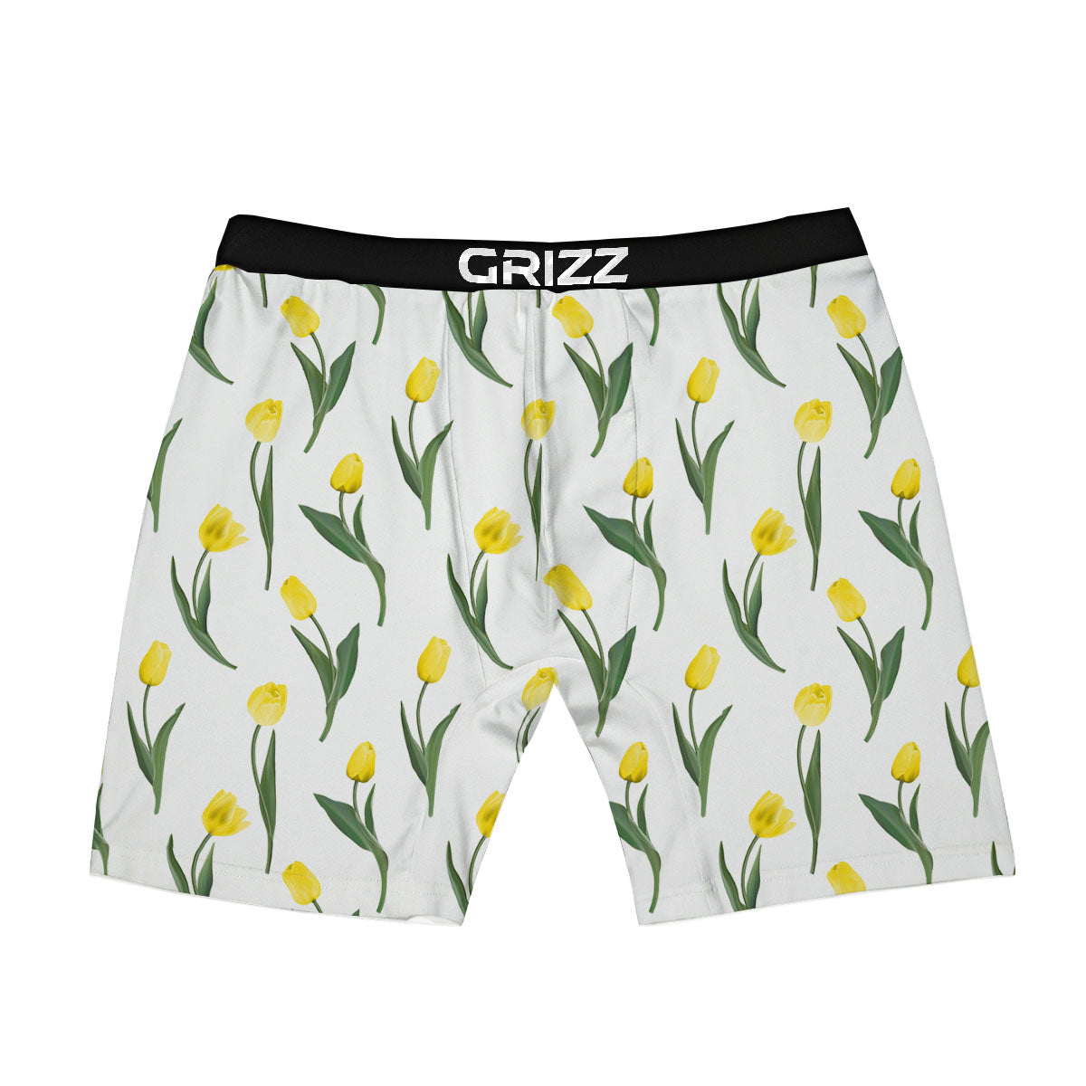 Flower Yellow Tulip White Print Pattern Boxer Briefs-grizzshop