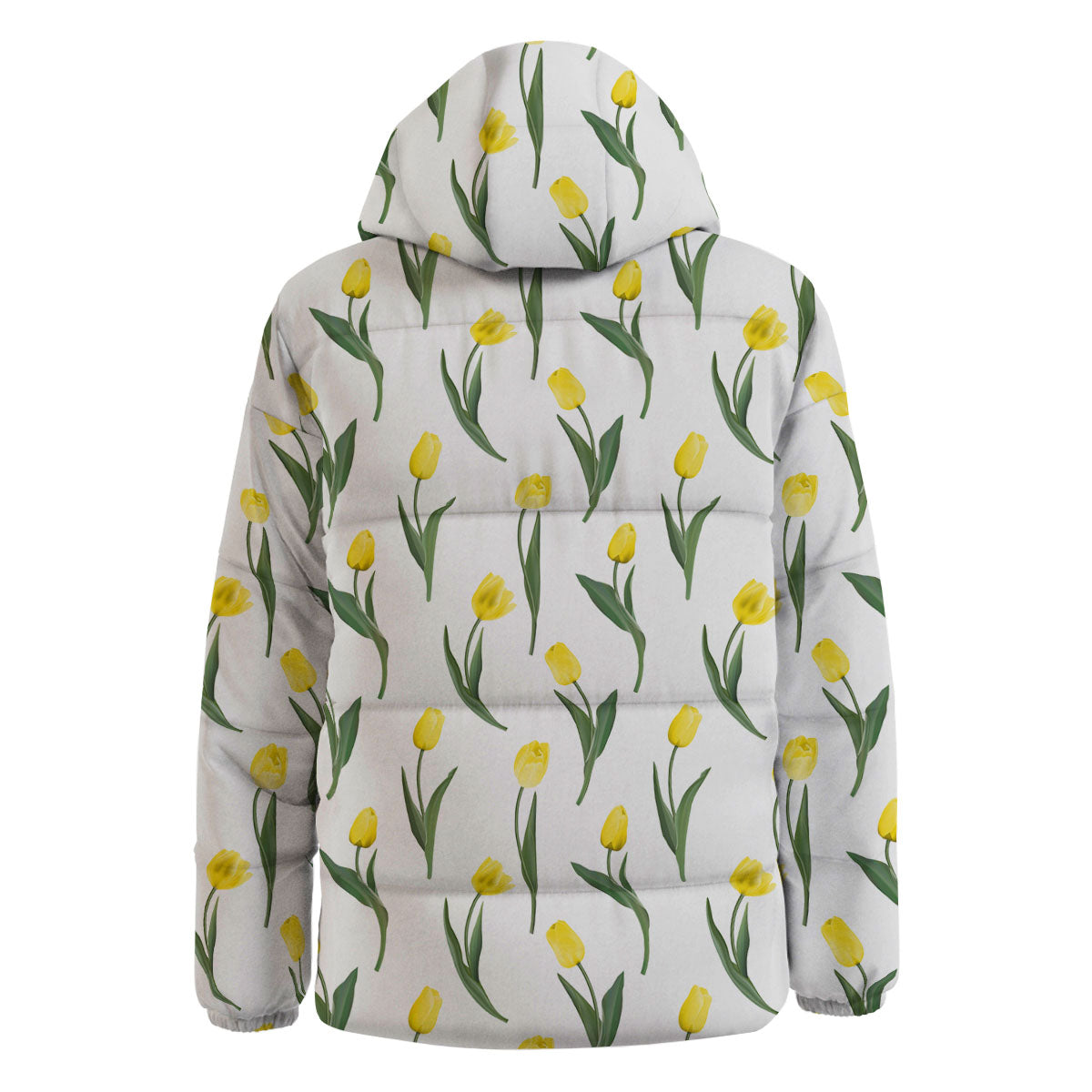 Flower Yellow Tulip White Print Pattern Down Jacket-grizzshop