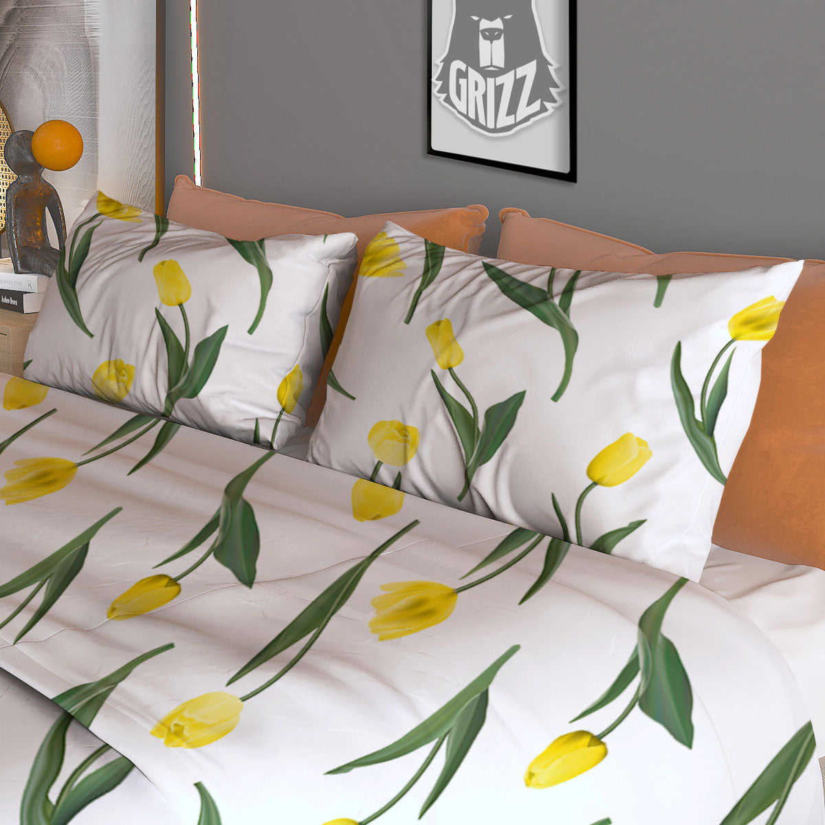 Flower Yellow Tulip White Print Pattern Duvet Cover Bedding Set-grizzshop
