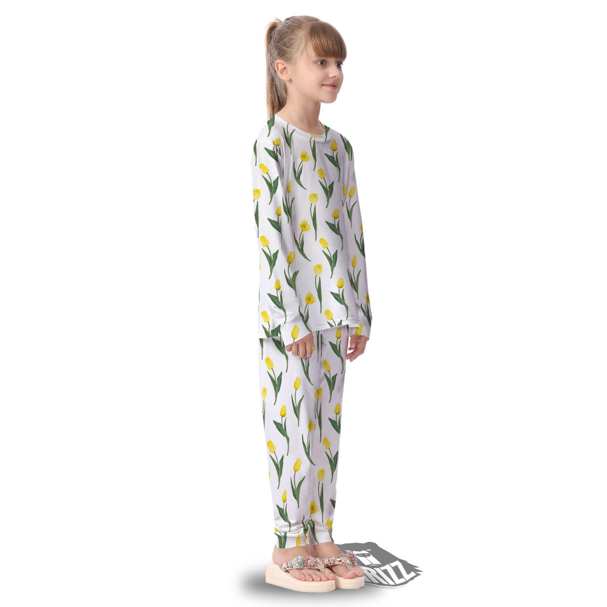 Flower Yellow Tulip White Print Pattern Kid's Pajamas-grizzshop