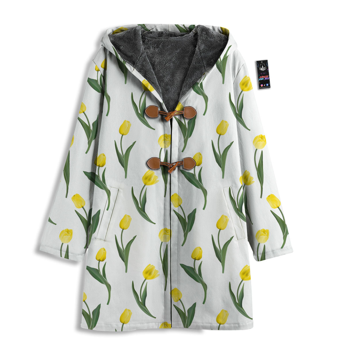 Flower Yellow Tulip White Print Pattern Men's Windbreaker Jacket-grizzshop