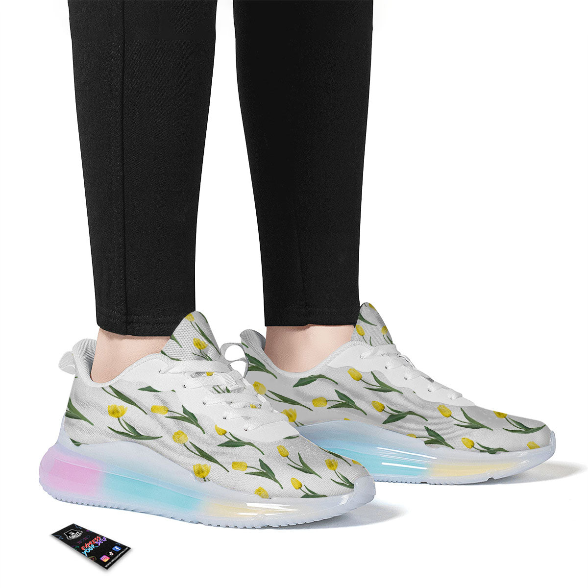 Flower Yellow Tulip White Print Pattern Running Sneakers-grizzshop