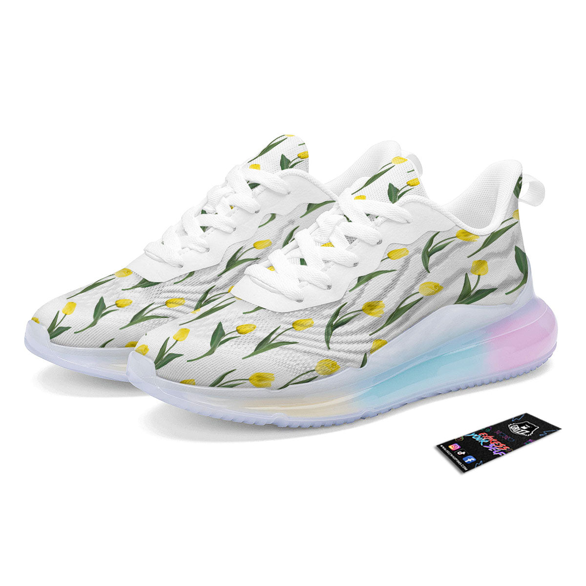 Flower Yellow Tulip White Print Pattern Running Sneakers-grizzshop
