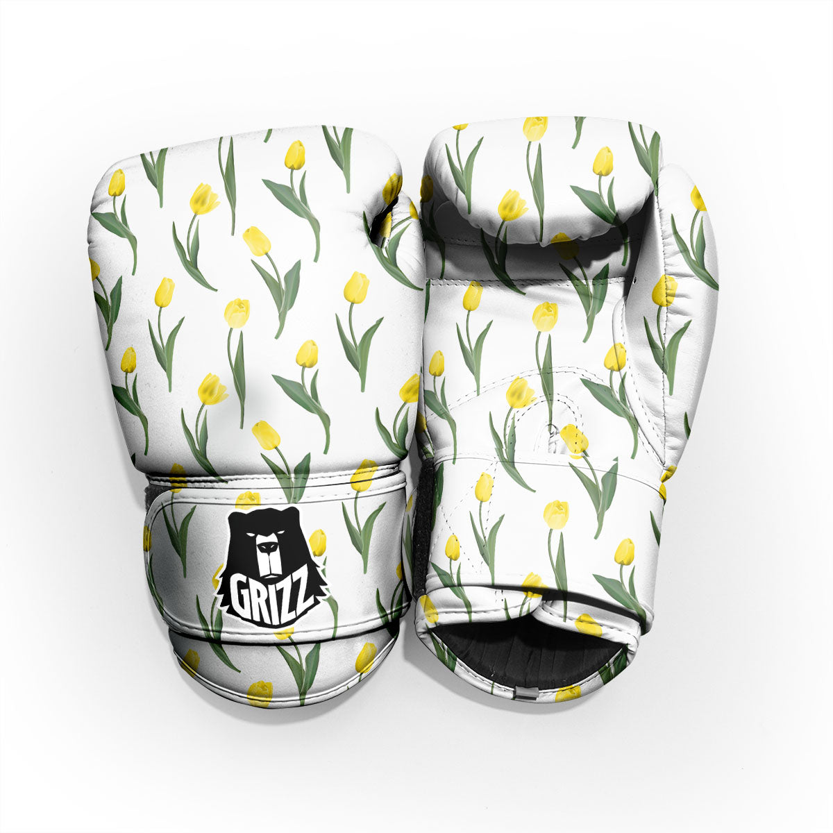 Flower Yellow Tulip White Print Pattern Sparring Gloves-grizzshop