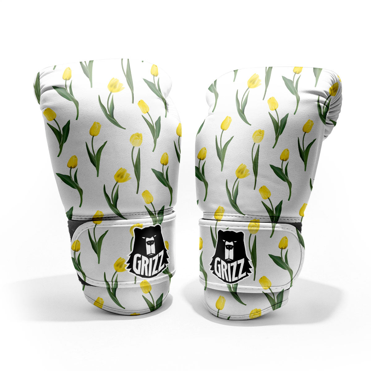 Flower Yellow Tulip White Print Pattern Sparring Gloves-grizzshop