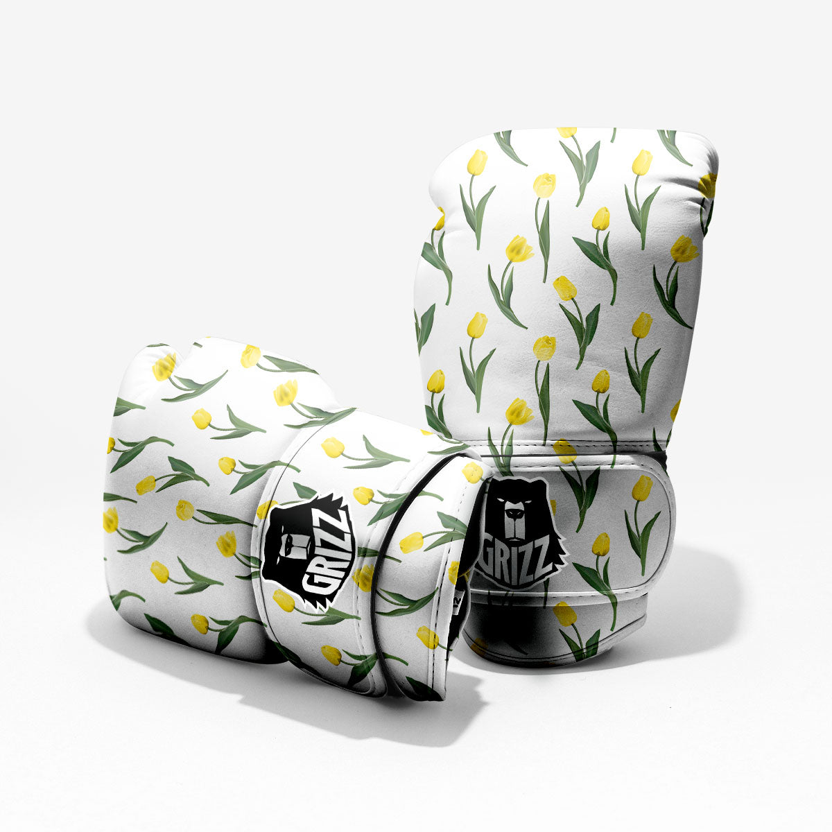 Flower Yellow Tulip White Print Pattern Sparring Gloves-grizzshop