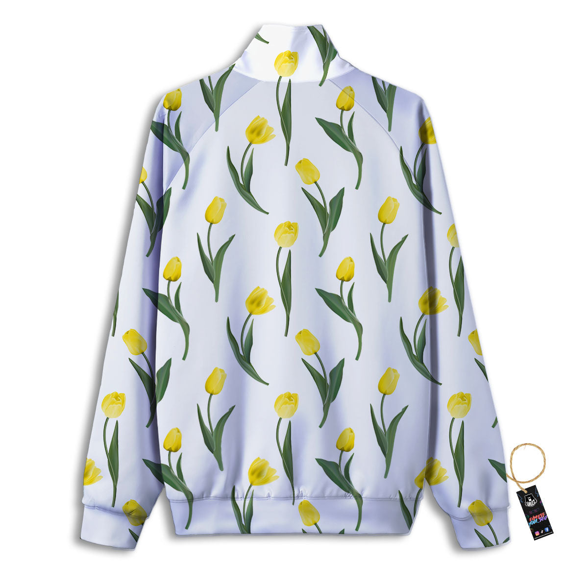 Flower Yellow Tulip White Print Pattern Track Jacket-grizzshop