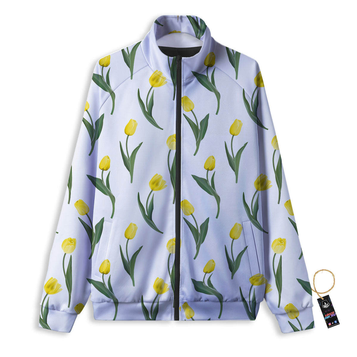 Flower Yellow Tulip White Print Pattern Track Jacket-grizzshop