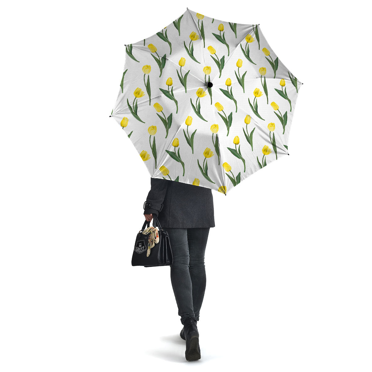 Flower Yellow Tulip White Print Pattern Umbrella-grizzshop