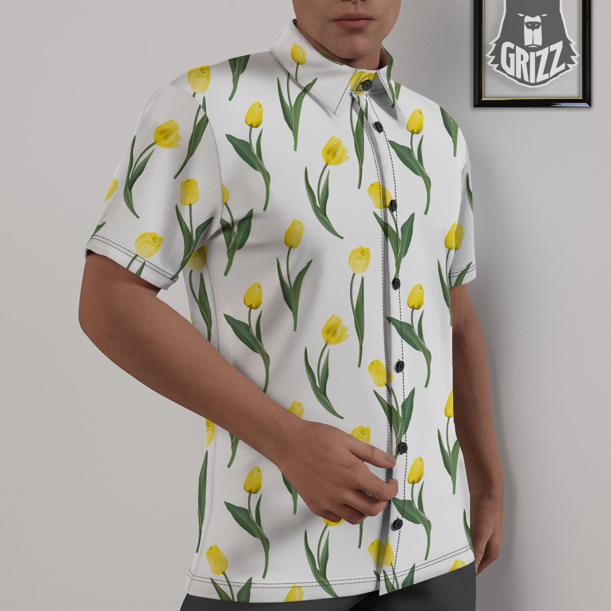 Flower Yellow Tulip White Print Pattern Untucked Shirts-grizzshop