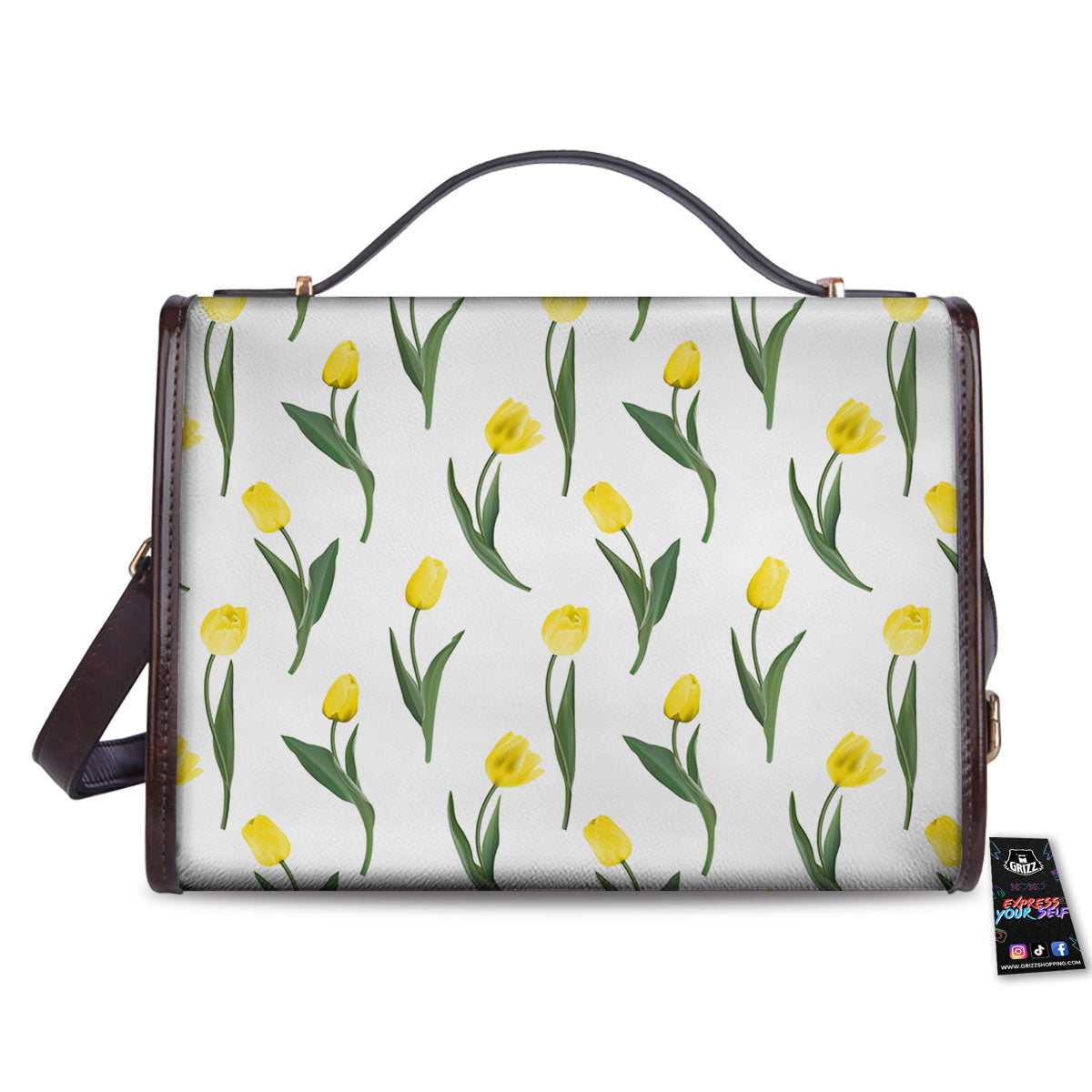 Flower Yellow Tulip White Print Pattern Women's Satchel Bag-grizzshop