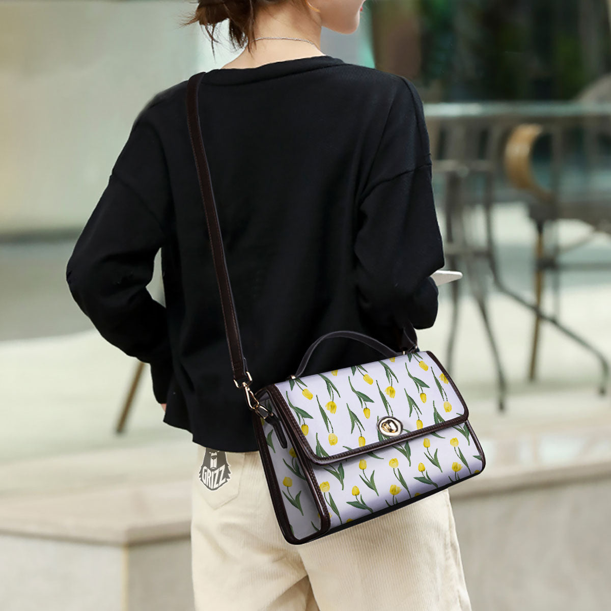 Flower Yellow Tulip White Print Pattern Women's Satchel Bag-grizzshop