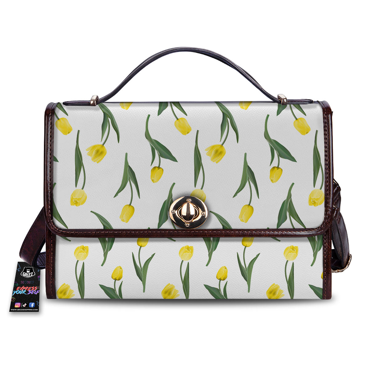 Flower Yellow Tulip White Print Pattern Women's Satchel Bag-grizzshop