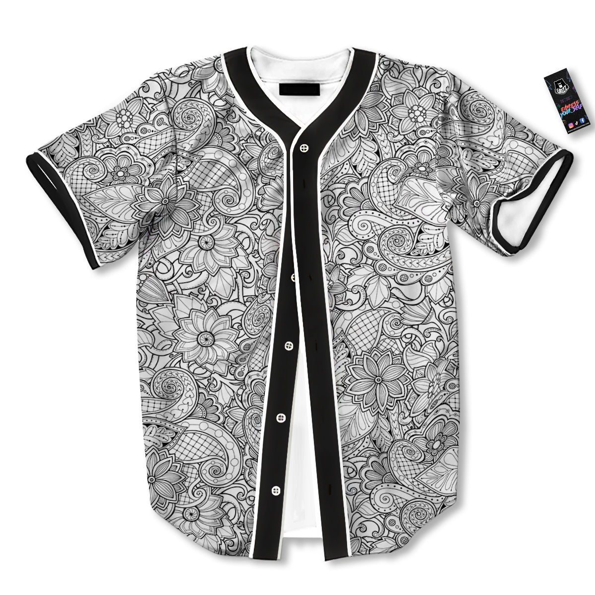 Flower Zentangle Print Pattern Baseball Jersey-grizzshop